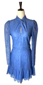 Saylor Dress Women Small Periwinkle Blue Lace Long Puff Sleeve Jayme Mini Party - Picture 1 of 14