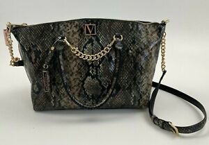 Victoria's Secret Snakeskin Print Faux Leather w/ Zipper Crossbody Tote Bag NWT