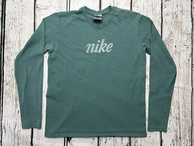 Y2K Nike Spell Out Gray Tag Women's Green VTG Long Sleeve Shirt - Sz Medium - Image 1 of 4