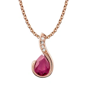 Rose Gold Genuine 1.30ct Pear-Shape Ruby & Diamond Drop Pendant Necklace - Picture 1 of 5