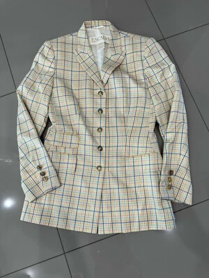 ESCADA ВИНТАЖНЫЙ ДЛИННЫЙ БЛЕЙЗЕР ШЕЛКОВАЯ ШЕРСТЬ В РОЗОВЫЙ СИНИЙ ОРАНЖЕВЫЙ PLAIDS 36 ГЕРМАНИИ - Изображение 1 из 4