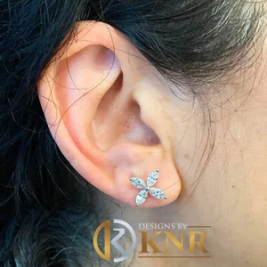SET ORECCHINI 2 CARATI ENORME TAGLIO MARQUISE MOISSANITE 14K ORO BIANCO MASSICCIO PUNTINA - Foto 1 di 5