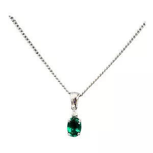 9ct 9K White Gold Created Green Emerald And Diamond Pendant. Brand New - Picture 1 of 8