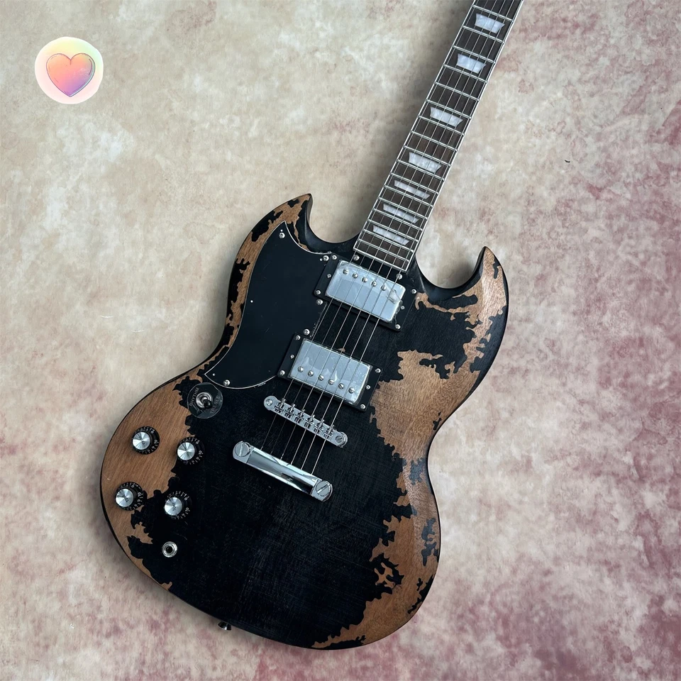 Electric Guitar: Left-Handed Relic SG, Black Sunburst HH Pickups Chrome Hardware - Image 1 of 4