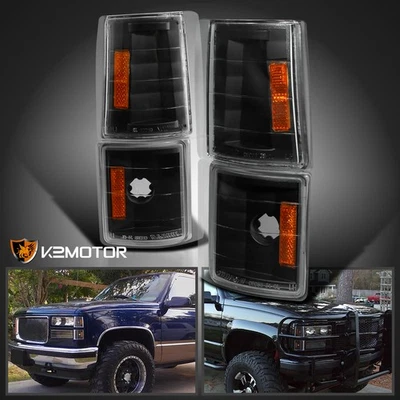 Fits 94-98 GMC Yukon Sierra C/K C10 Black Turn Signal Corner Lights Lamps 4PC - Image 1 of 4