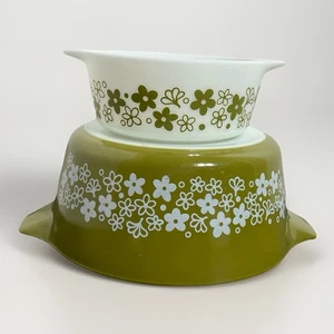 Set Of 2 Pyrex Spring Blossom Avocado Green Round Casserole Dishes 475 472 - Picture 1 of 13