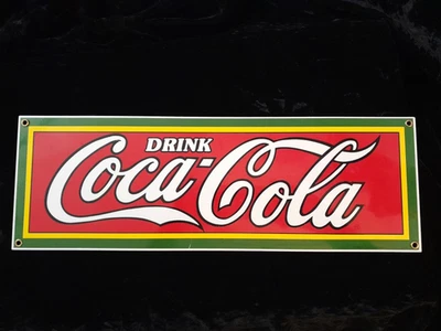 Vintage 1989 Ande Rooney Porcelain Enameled Drink Coca Cola Sign Rectangle 18" - Image 1 of 4