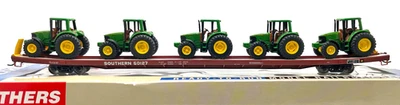 HO WALTHERS 932-40305 89' FLUSH DECK FLAT CAR SOUTHERN W/ 5 DEERE 6420 TRACTORS - Image 1 of 2