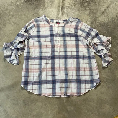 Рубашка женская Vince Camuto размер 3X клетчатая с развевающимся рукавом поповер топ пепельная роза - Изображение 1 из 4