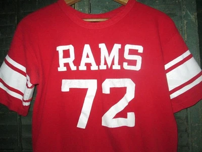 RAMS De Colección Años 60 70 Años 80 CAMPEÓN Azul Bar Correr Hombre Era Camiseta Universidad M Foto 1 de 4