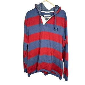 L.L. Felpa con cappuccio a righe Bean rossa e blu, uomo grande, preppy - Foto 1 di 9