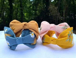 Flower Embroidered Headband, Vintage/Boho Wide Headwrap for Girls and Women - Picture 1 of 10