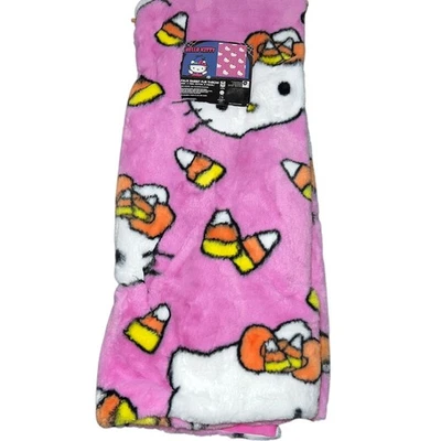 Hello Kitty Pink Candy Corn Faux Rabbit Fur Throw 50x70in Sanrio NWT Blanket New - Image 1 of 3