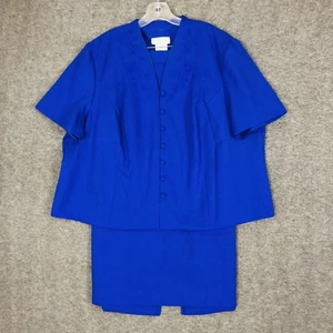 Lady Dorby Suit Womens 26WP Blue Skirt Two Piece Short Sleeve Embroidered Floral - Picture 1 of 24