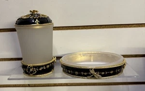 MCM Schwarz Emaille Schmuck Schmetterling Libelle Zahnbürste Seifenschale Set Matt - Bild 1 von 14