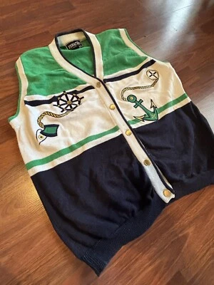 Chaleco Suéter Vintage Años 90 Terazzo Sailor Crucero Náutico Mujer Talla XL Grande Foto 1 de 4