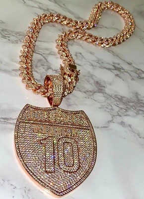 Cadena Cubana Ice Out Miami Oro Rosa Grande Interestatal i10 Cadena Colgante Helada Para Hombre Foto 1 de 4