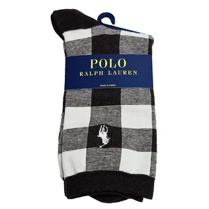 Polo Ralph Lauren Women's Brown Plaid Crew Socks Pony Logo New - Picture 1 of 4