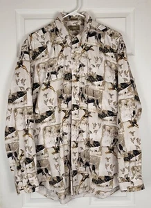 Vtg Pheasant Bird Hunting Dog All Over Print Mens Large Tall Button Down Shirt - Picture 1 of 18