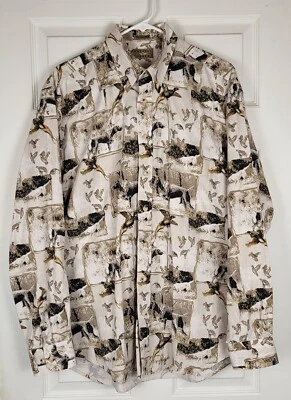 Vtg Pheasant Bird Hunting Dog All Over Print Mens Large Tall Button Down Shirt - Image 1 of 4