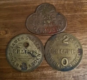 COVENT GARDEN TOKENS X3  SHILLINGS MARKET TOKEN GEORGE SHUTER & EH LEWIS 1 5 20" - Picture 1 of 3