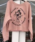 Mickey Mouse Disney Cropped Retro Sweatshirt Top Rose Pink Blush Medium Bnwt