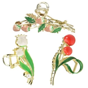 3-Piece Floral Metal Hair Clips Strawberry Cherry Tulipr Hair Claw for Thin/M... - Picture 1 of 8