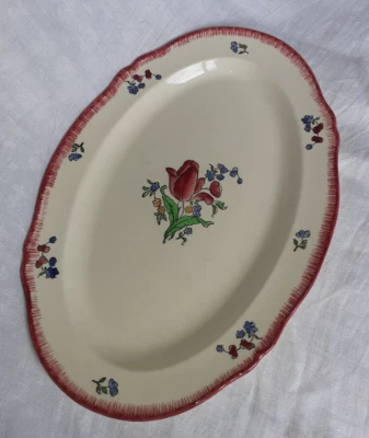 Grand plat ovale en faïence de Gien décor LORRAINE dimensions 37,3 x 25.5 cm - Photo 1/4