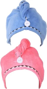Hair Turban Towel Soft Microfibre 2 Head Wrap Quick Dry Drying Pink Blue Hat Cap - Picture 1 of 11