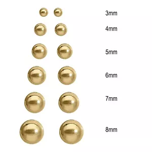 9ct Gold Ball Studs, Pair of Earrings 3mm 4mm 5mm 6mm 7mm 8 mm Round Diameter  - Picture 1 of 12