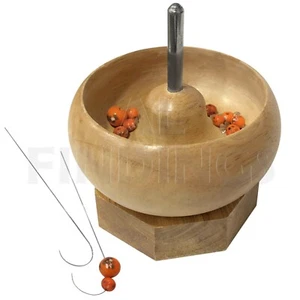 Mini Quality Wooden Jewellery Bead Spinner Spin Tool 8.5cm x 5.5cm & Needle Set - Picture 1 of 8