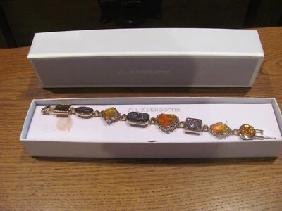 Pulsera Liz Claiborne LC Firmada Tono Dorado Panel Corazón Eslabón Vintage 7.25" Foto 1 de 4