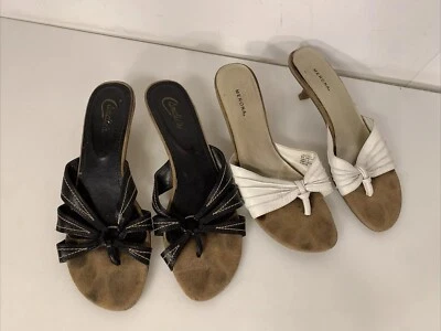 Vintage Candie's Black Kitten Heel & White Merona Leather Sandal Shoes Sz11 - Image 1 of 4