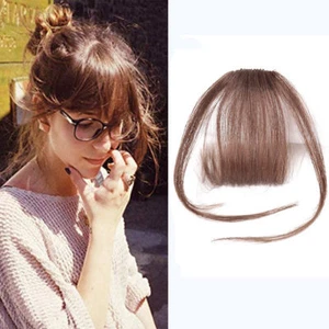 UK Thin Air Bang Remy Human Hair Extensions Clip In Fringe Hairpiece Women - Picture 1 of 14