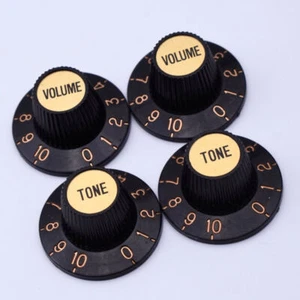 Black Witch Hat Control Knobs 1/4" CTS With Gold Inserts For Gibson Eiphone - Picture 1 of 3