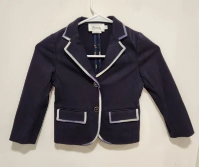 Bonpoint Girls Thick Navy Blazer With Pretty Trimming Front Pockets Size 6 - Image 1 of 4