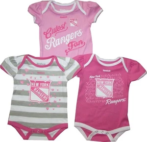New York Rangers 3pc Creeper Bodysuit Set Infant Baby Pink Girls - Picture 1 of 1