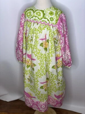 Vestido Bailey Meninos Meninas Rosa Verde Manga Longa Floral Pássaro Tamanho 6x - Imagem 1 de 4
