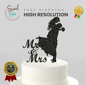 MR & MRS BLACK GLITTER STAND-UP CAKE TOPPER - Picture 1 of 1
