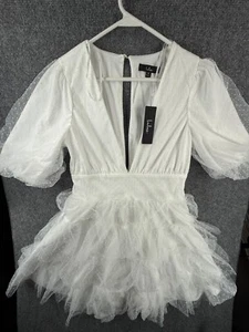 NWT Lulus Fairycore White Lace Ruffle Short Sleeve Dress Medium Short - Picture 1 of 22