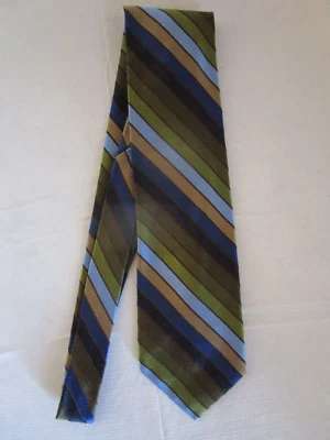 Галстук Altea Milano Beta Silk Soie текстурированный в полоску сине-зеленый коричневый Италия - Изображение 1 из 4