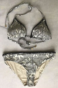 Shelli Segal M/L 2 pièces crochet triangle bikini ensemble de natation noir ivoire floral