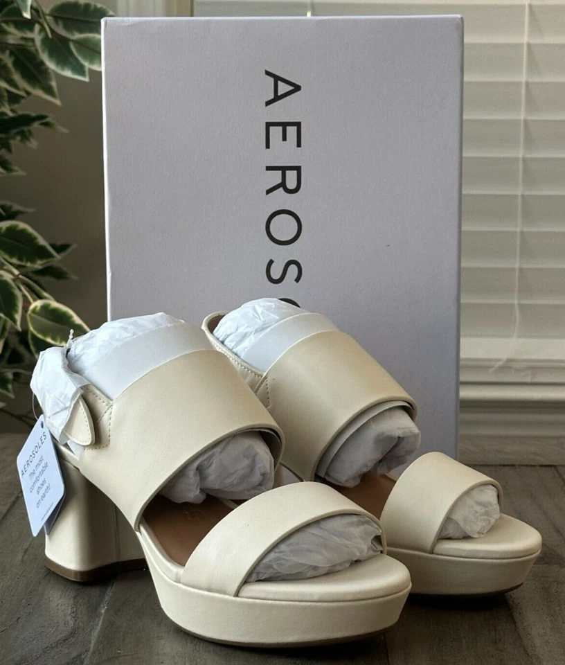 Aerosoles Women's US 8M Camera Platform Sandal Eggshell Leather
