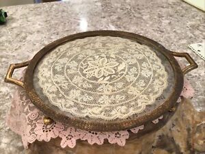 vtg net lace vanity tray bernard rice sons victorian style antique metal frame