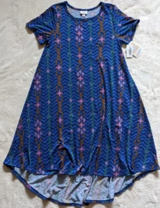 LuLaRoe CARLY Kleid kleine Blautöne Chevron mit Laufstreifen Blumenmuster - Bild 1 von 12