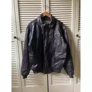 Vintage LL Bean Goatskin Black Leather A-2 Flight Full Zip Jacket Men’s Size L - Picture 1 of 11