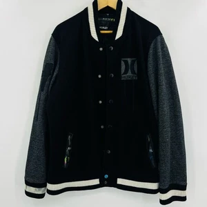 HURLEY Varsity Jacket Snap Up COAT, Black White Embroidered Name. Größe L - Bild 1 von 5