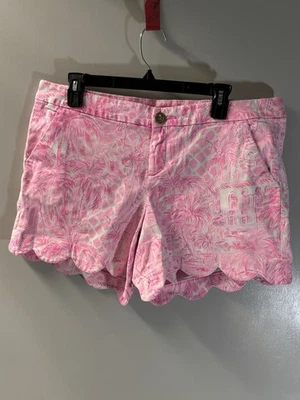 Pantalones Cortos Lilly Pulitzer Talla 14 Buttercup Tejido Festoneado Rosa Palmera Foto 1 de 4