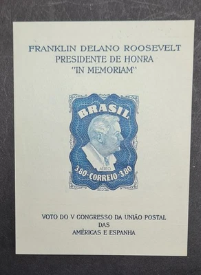 Brasil 1949 Roosevelt  "In Memorium" Mini Sheet Unmounted Mint  As Picture L2 - Image 1 of 2