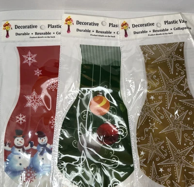 3 Collapsible Reusable Plastic Vases Collapsible Durable. Christmas Decor Party  - Image 1 of 4